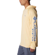 Columbia Men's PFG Terminal Tackle Long Sleeve Fishing Hoodie, Omni-Shade UPF 50, Omni-Wick, Cocoa Butter Bluebell Logo, Medium, 153617