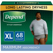 Depend 105420400 68-Count FIT-FLEX Adult Incontinence Underwear for Men, XL, Grey