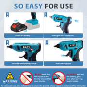 EZBY Dual Temperature Cordless Hot Glue Gun Kit with 2 Rechargeable Batteries, 20 Glue Sticks, Storage Case, 100W PTC Heating, Blue