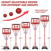 Cshidworld 2 in 1 Adjustable Height Basketball Hoop Stand, Portable Indoor Outdoor Basketball Goal System with Fillable Base and 3 Balls