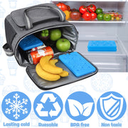 AOWOO Insulated Lunch Box with Ice Pack, 15L Double Deck Leakproof Cooler Bag, Water-Repellent Oxford Polyester, Includes Two Reusable Ice Packs
