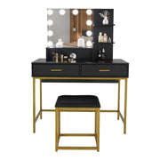Ktaxon Vanity Table Set W/3 Color Lighted Mirror, Black