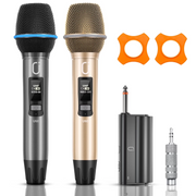 JYX WM-U60 Dual Wireless Microphone, Handheld Wireless Bluetooth, Metal Professional Dynamic, 2-Pack, Gray, Gold