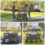 SACVON All-Terrain Wagon Stroller for Toddlers with Side-by-Side Seating, Adjustable Handlebar, Detachable Canopy, Storage Organizer, Dark Gray