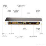 StarTech.com Triple 4K USB-C Laptop Docking Station, 60W Power Delivery, 3 Video Outputs (2 DisplayPort, 1 HDMI), 5 USB 3.0 Ports, Gigabit Ethernet, Audio Jacks, Black & Space Gray, DK30CH2DPPD