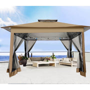 Hoteel HO-005920 12x12 Outdoor Pop-up Gazebo Canopy with Mosquito Netting, Double Vented Top, Brown