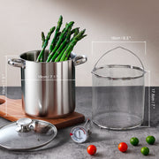 Cook N Home Deep Fryer Pot, 5-Quart Japanese Tempura, 304 Stainless Steel with Temperature Control Thermometer, Oil Drip Rack, Tempered Glass Lid, 02872
