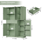 Homfa Kitchen Pantry Storage Cabinet, 68 in, 6 Door Freestanding Cupboard with Drawer and Door Shelf, Green, X1069101