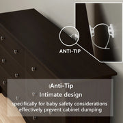 Homall SD-0158 6 Drawer Wood Dresser Furniture, Double Tier Storage Cabinet, Brown Finish