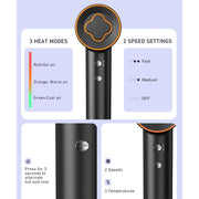 Purevigil 1500W High-Speed Ionic Hair Dryer with 500 Million Negative Ions, Smart Temperature Control, Lightweight Black JYCFJ-1