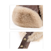 CassandraHayley Winter Leather Trapper Hat, Thick Fleece Lined Earflap Cap, Windproof Thermal Aviator Hat, Warm Fur Bomber Cap