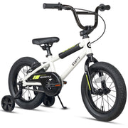 Glerc 14 Inch Kids BMX Bike with Training Wheels, Coaster and Rear V-Brakes, Adjustable Seat and Handlebar, White
