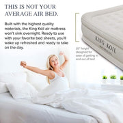 King Koil 29190 Luxury 20in Queen Size Air Mattress with Built-in Pump, Plush Top, Home Camping Guests Inflatable Airbed, Double High Blow Up Mattress