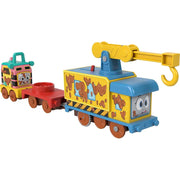 Thomas & Friends Muddy Fix Em Up Friends Motorized Vehicle Set with Carly the Crane and Sandy the Rail Speeder, Battery-Powered, Multicolor, HJD71