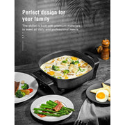 FOHERE 12 Inch Deep Non-Stick Electric Skillet with Tempered Glass Lid, 1360W, Black