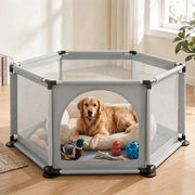 Generic Dog Playpen Kennel with Door, Raised Dog House, Sturdy Fabric Cage, Spacious 52x52x25.6 in, Gray