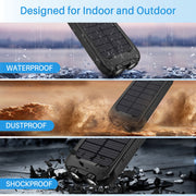 OWNTECH 38800mAh Solar Power Bank, Portable Charger with Dual 5V USB Ports, Qi Wireless Charging, Dual LED Flashlight, Waterproof Black XJT001