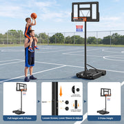 COFUNOK 44-Inch Portable Basketball Hoop, Adjustable Height 4.43-10 ft, Shatterproof Polycarbonate Backboard, Indoor and Outdoor, Black