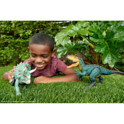 Jurassic World Gigantic Trackers Triceratops Dinosaur Action Figure Toy, Spin Wheel Attack Motion, Dramatic Evolution Feature, Multi-Color, 14 in