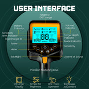 OKESAM GT1000 Metal Detector for Adults, Waterproof 10-Inch Search Coil, Adjustable Retractable Foldable Design, Backlit LCD Display, 20-Hour Runtime