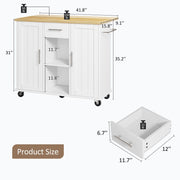 Walsunny Kitchen Island Cart with Expandable Drop Leaf Table, 1 Drawer, 2 Magnetic Door Cabinets, 2 Open Shelves, 5 Wheels with 2 Lockable, Stainless Steel Towel Rack, White