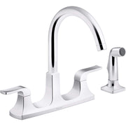 KOHLER Rubicon Kitchen Faucet, 2-Handle Standard with Side Spray, Polished Chrome, Brass Construction, Swivel Spout, R26582-CP