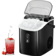 Auseo AG-Z_58-15_NA-BK Nugget Ice Maker Countertop with Soft Chewable Pellet Ice, 33lbs/24H, Self-Cleaning Function, Stainless Steel, for Party/Kitchen/Office-Black
