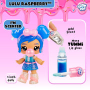 MGA Entertainment Yummiland Licensed Sweets Lip Gloss Doll with DIY Blue Raspberry Blow Pop Lip Gloss, Removable Keychain, Articulated 4-Inch Figure