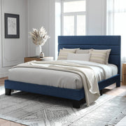 Allewie KMLL002 Platform Bed Frame with Fabric Upholstered Headboard, Navy Blue Queen Size