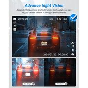 Stock J07 Preferred 3 Channel Dash Cam, 4K Front, 2.5K Rear, 1440P Inside, Triple Car Camera with 32GB Card, G-Sensor, 24Hr Parking Monitor, Loop Recording, IR Night Vision, Blue, J07