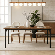 Ktaxon Dining Table, Large Rectangle, Seats 6 to 8, Rustic Brown Textured Wood Grain Surface, Black Metal Frame, 70.8 in