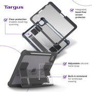 Targus SafePort Rugged Max Tablet Case with Military Grade Drop Protection, Fluid Resistant, Built-In Kickstand, Adjustable Silicone Hand Strap, Stylus Holder, Gray/Clear, THD966GL
