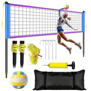 FITPLAY Volleyball Net Set with Adjustable Powder-Coated Steel Poles, Durable All-Weather Net, Soft PU Volleyball, Pump, Carry Bag, Blue