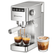 Maestri House Espresso Machine, 9 Bar Pressure, Compact Stainless Steel Coffee Maker, Silver - Durable