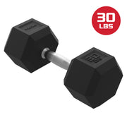FitRx 30lbs Rubber Hex Dumbbell, Solid Steel Handle, Durable Rubber Coating, Anti-Roll Design