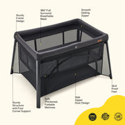HARPPA Portable Travel Crib and Playard with Thickened Mattress, Breathable Mesh Sides, Lightweight 11lb, Black