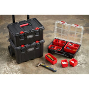 Keter Stack-n-Roll 3 Piece Resin Modular Toolbox System with Rolling Cart and Small Parts Organizer, Black, 259676