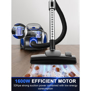PKUYIE Canister Vacuum Cleaner SL159, 1600W Brushless Motor, 32Kpa Cyclonic Suction, Dual H13 HEPA Filter, Bagless 3.7Qt Dust Cup, Lightweight, Blue