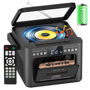 Jazmm Portable CD Player Boombox Combo, 7-in-1 Playback, Bluetooth 5.1 Speakers, Remote Control, FM Radio, 5000mAh Rechargeable Battery