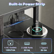 Amadwell 47 Inch L Shaped Computer Desk with Customizable LED Lighting, Power Outlet, Drawer, Shelves, Black