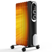 MCQ Basic Electric Oil Filled Radiator, Adjustable Thermostat, Quiet Space Heater, Portable with Casters, Black