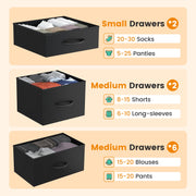 Edx Dresser Storage with 10 Drawers, Fabric Dresser Tower with Side Bag, Sturdy Metal Frame, Wood Top, Black, WMED-FC-CGK10CCD-BK