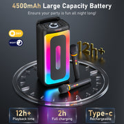 JYX Portable Bluetooth Party Speaker, 40W Deep Bass, RGB Light Show, Dual Wireless Microphones, 8-Hour Playtime, Black, T30-T