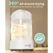 Grownsy Baby Bottle Sterilizer and Dryer, Electric Steam Sterilization with Automatic Drying, Compact White, Universal Fit B916