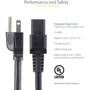 StarTech.com 6 ft Heavy Duty 14 AWG Power Cord, NEMA 5-15P to IEC C19, Black, PXT515C19146