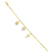 Brilliance Fine Jewelry 14K Gold Plated Sterling Silver Children's Figaro Bracelet with Genuine Austrian Crystal Charms, Yellow, 5.5 in