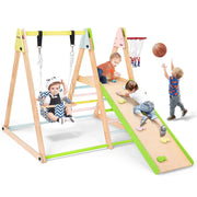 EVMORE EV001 7-in-1 Toddlers Triangle Climbing Toys Set with 2 Swings, Colorful