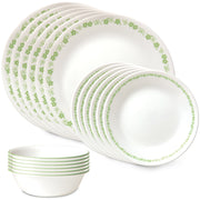 Corelle Spring Blossom 18-Piece Dinnerware Set, Floral Pattern, Green, Service for 6