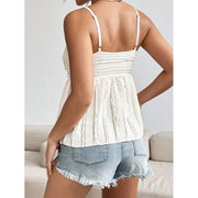 W-Wfam Womens Summer Spaghetti Strap Lace Trim Peplum Backless Crop Tank Top, Apricot, S M L