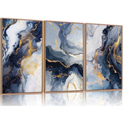 TOARTi Blue Abstract Framed Canvas Wall Art Set, Blue and Gold Modern Aesthetic, 16x24 in